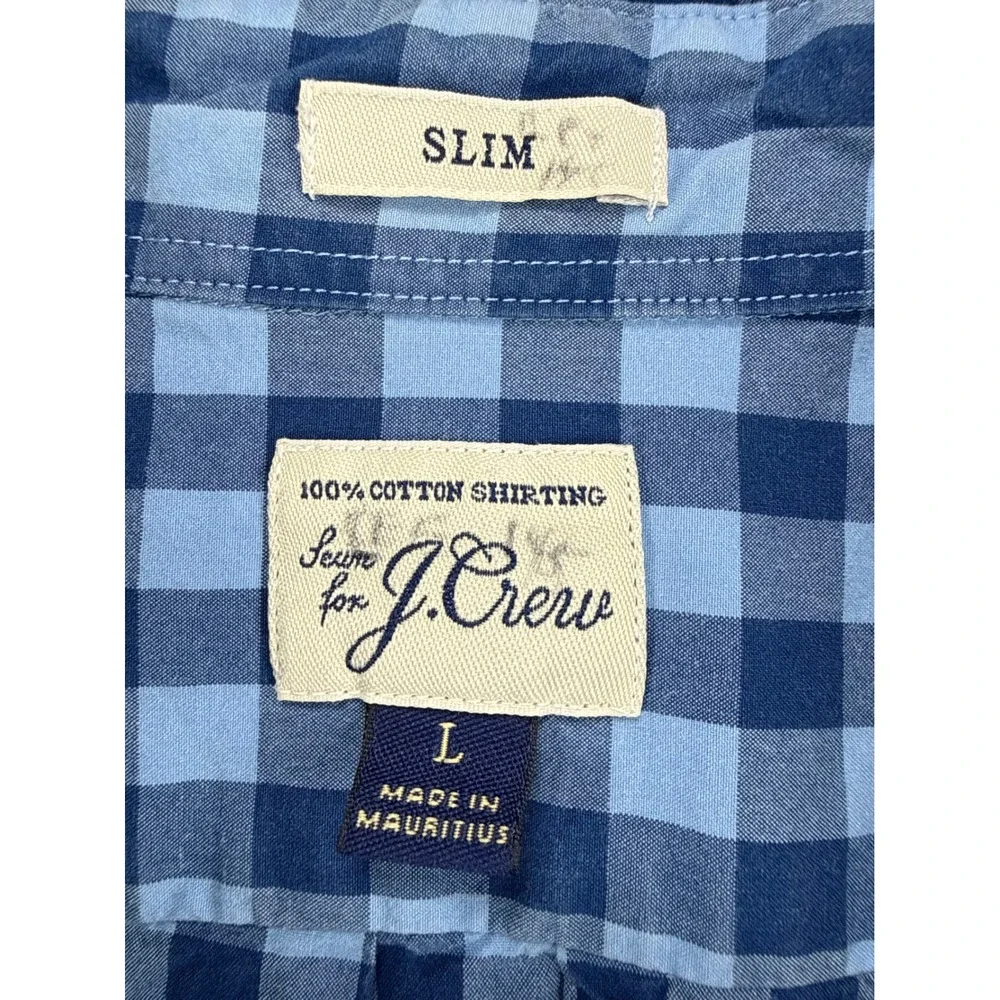 J. Crew Shirt Mens Large Blue Gingham Check Slim Fit Cotton Button‎ Down